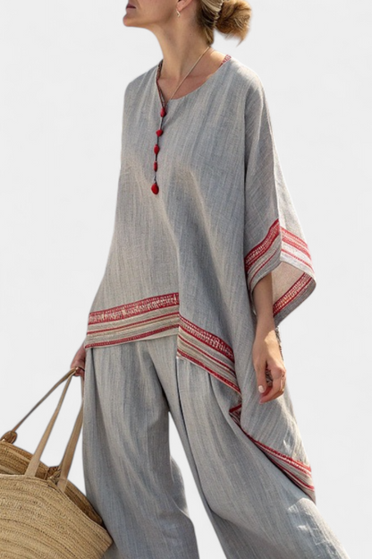 Daelric | Sophisticated Asymmetrical Blouse & Ethnic Wide-Leg Pants